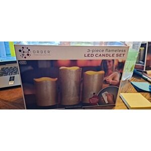 3-piece Flameless Led Candle Set Gold With Remote Control